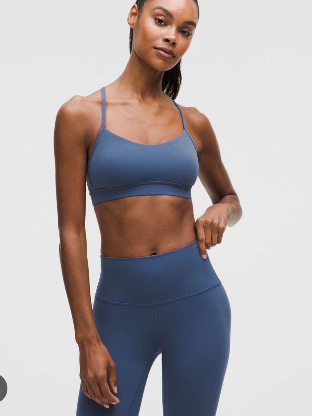 lululemon SET 💙 Blue Twill Glow up leggings 2 & Flow Y Light Support Bra 4